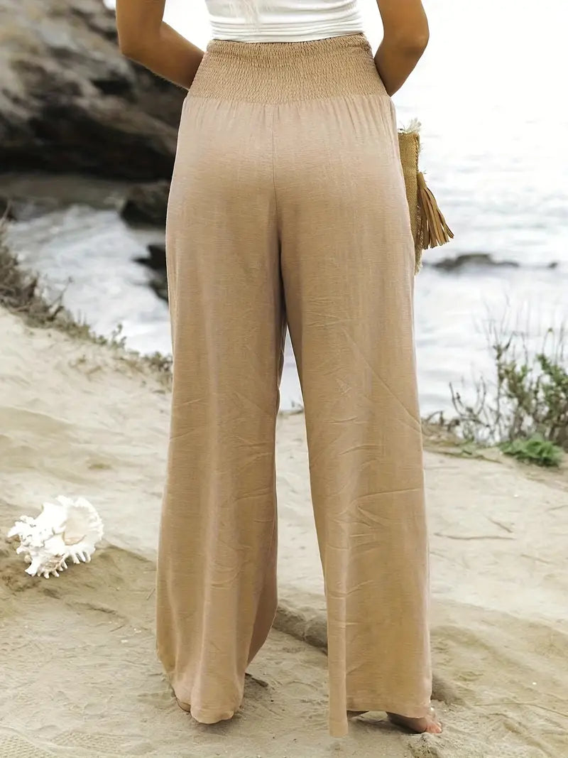 Smocked Waist Wide Leg Pants