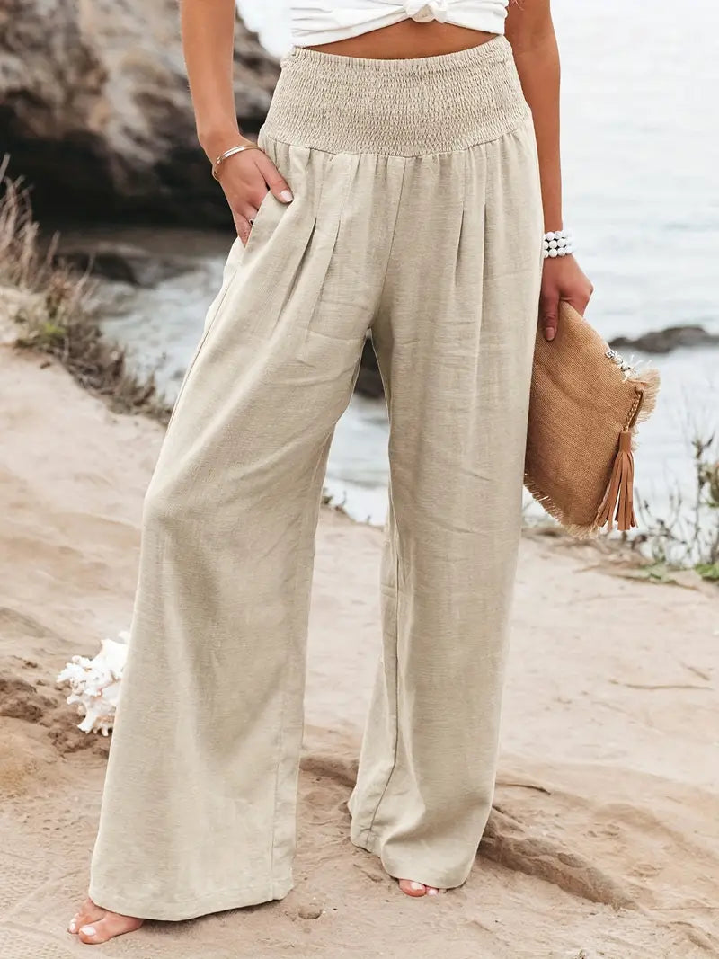 Smocked Waist Wide Leg Pants